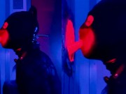 Preview 2 of sissy with latex mask sucking cock at gloryhole