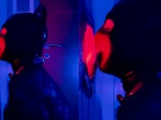 Preview 3 of sissy with latex mask sucking cock at gloryhole