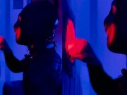 Preview 6 of sissy with latex mask sucking cock at gloryhole