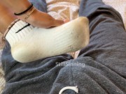 Preview 3 of Fit Girl gives Very DIRTY Sockjob after Gym 😈