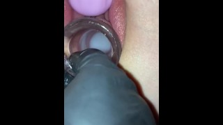 Cumming in her gaping pussy. Hollow plug