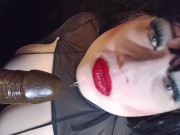 Preview 1 of Big tit sissy sucks bbc dildo and swallows big load