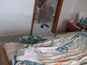 Preview 2 of Stepmom urinates after the beach and shows off her big hairy pussy while she rests