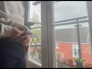 Preview 1 of Public wanking in front of my balcony windows. Big cock masturbate by straight guy to cumshot, horny