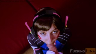Cosplayer girl in the form of D.va from Overwatch loves to fuck in the ass