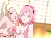 Preview 5 of Sakura og Ino Naruto Titjob Anime Hentai Tegnefilm Kunoichi Træner Boruto Milf teenager asiatisk jap