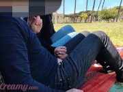 Preview 1 of French Teacher Handjob Amateur on public park to student with Cumshot - MissCreamy