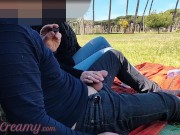 Preview 4 of French Teacher Handjob Amateur on public park to student with Cumshot - MissCreamy