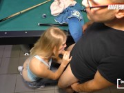 Preview 4 of Big Ass German Blondie Anja Van H. Rides Mature Stud On The Pool Table - AMATEUR EURO