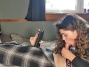 Preview 1 of Amateur Latina gives wet SLOPPY BLOWJOB to busy STEP-BRO while he works