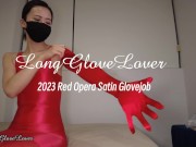 Preview 1 of Asian Girl Puts On Red Long Satin Gloves Intro
