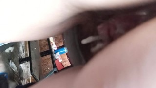 Fucking Step Mom In Dirty Garage, then watching the Cum Drip out of Hairy Pussy, CreamPie
