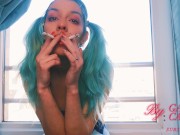 Preview 6 of Smoking fetish 2 cigarette some time SFW with a shy tinny girls .CLOSE UP 4k