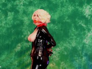 Preview 1 of sexual erotic Latex Model - fetish MILF seduce in rubber (Arya Grander) pin up blonde shiny clothes