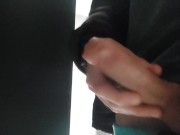 Preview 6 of Horny teen bisexual boy stroking his dick and shooting a lot of cum in public male restroom