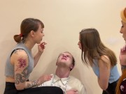 Preview 6 of We'll Turn His Pathetic Face Into Trash - Hard Spitting And Human Ashtray Femdom With Rough Bitches