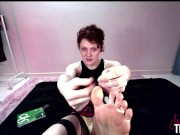 Preview 1 of Naughty Jennifer rubs lotion on her feet