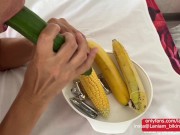 Preview 1 of Stepmom insert corn cucumber in wet pussy real orgasm self pleasure