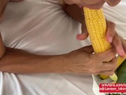 Preview 2 of Stepmom insert corn cucumber in wet pussy real orgasm self pleasure