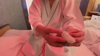 The slut puts the masochist on all fours and gives anal handjob. japanese, prostate, massage