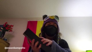 enter the purple people fucker! ~ moonie testing her new strapless strap-on dildo