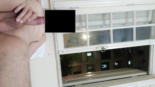 Risky masturbation flashing at open window front neighborhood 2