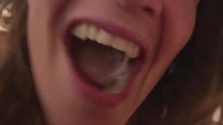 French girl swallows my cock in the car for the first time