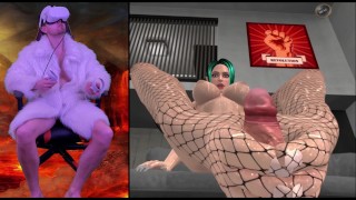 Fucking a succubus in VR game "Succubus' Helping Hand". Interactive game in virtual reality