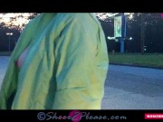 Preview 4 of MILF Sheery wearing a Raincoat Topless Smoking Roadside