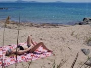 Preview 1 of He watched me masturbate on a public beach secretly and then fucked me
