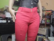 Preview 1 of Testing my red rose pants with my inflated legs, feels some small