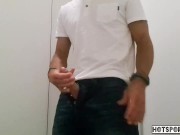 Preview 3 of Sexy fitness guy masturbation in a public place - Almost Caught