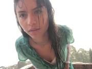 Preview 3 of Gorgeous teen latina wet striptease in the rain
