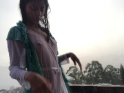 Preview 5 of Gorgeous teen latina wet striptease in the rain