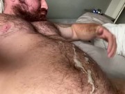 Preview 5 of Hairy Muscle Bear Shoots Huge Load in Bed OnlyfansBeefBeast Big Dick Beefy Bodybuilder Cumshot Hot