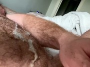Preview 6 of Hairy Muscle Bear Shoots Huge Load in Bed OnlyfansBeefBeast Big Dick Beefy Bodybuilder Cumshot Hot