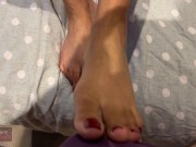 Preview 3 of Stroking a bulge with my painted toes and feet, short vid.