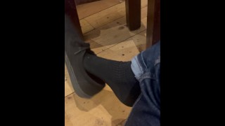 Flip flop tease in the coffee shop 