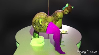 Big Ass Dancer Rides Huge Dildo on stage - Extreme Anal 3D Animation