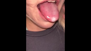 Smoking and spitting hocking loogies tongue out by a nasty girl