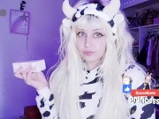 Preview 1 of 🐄🥛🍪 my own cow suit, it gives me pleasure to drink milk and eat cookies + ahegao 🍪🥛🐄