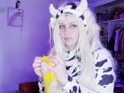 Preview 2 of 🐄🥛🍪 my own cow suit, it gives me pleasure to drink milk and eat cookies + ahegao 🍪🥛🐄