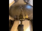 Preview 5 of Latex suit ass condom dildo play with fetish friend