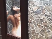 Preview 4 of Voyeur Wife in a PUBLIC Summer Shower #Stand up PEE in the shower