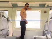 Preview 4 of Hot muscle man travelling fully naked on a train to Barcelona. Very risky