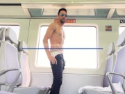 Preview 5 of Hot muscle man travelling fully naked on a train to Barcelona. Very risky
