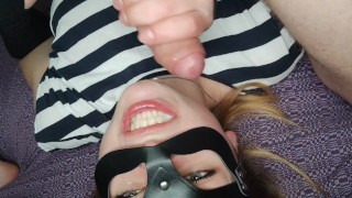 Cum in mouth from first person. Cum in the girl's mouth while standing over her