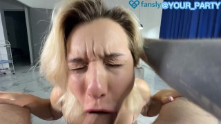 Sad eyes sucking a huge cock. can't swallow that cock whole. ASMR. GAG. POV.