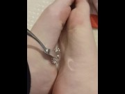 Preview 2 of Kinky painful Foot fetish footplay pricking my cute for you feet