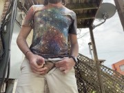 Preview 4 of Bearded Stoner Jerks Uncut Cock and Cums Outside